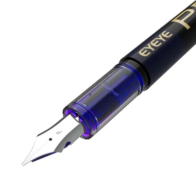 Black-barrel fountain pens, 8 blue ink pens, view 2