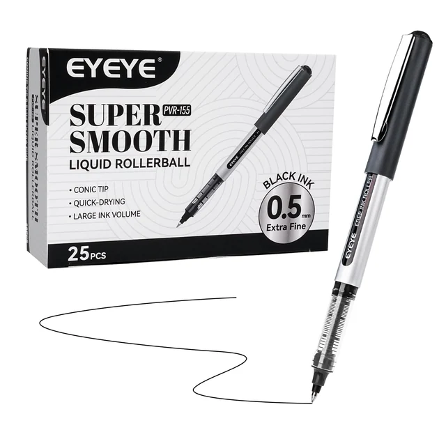 Black rollerball pens, 25 pack, 25 black ink pens, view 1