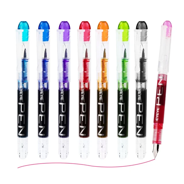 Clear-barrel fountain pens, 8 assorted colors, view 1