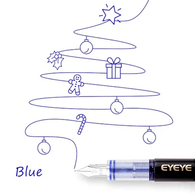 Black-barrel fountain pens, 8 blue ink pens, view 3