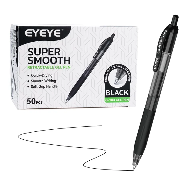 G-103 black gel pens, 50 pack, 50 black ink pens, view 1