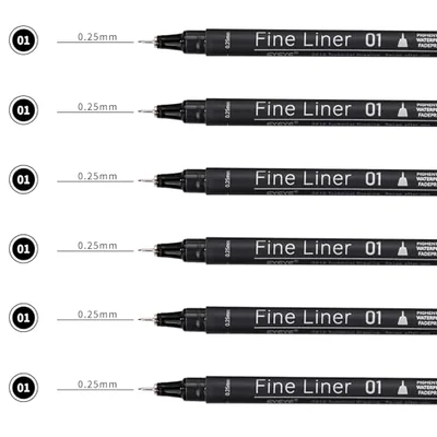 Micro fineliner drawing pens, 6 black ink pens, view 2
